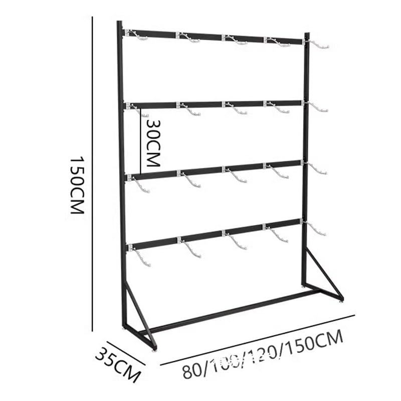 Pantofole Scaffali, Tutto in Ferro Ganci Regolabili Organizzatore Scarpa Conservazione, Pantofole Espositore Terra, 4 Livelli Pantofole Supporto Stoccaggio per Calzini(Nero,150x35x150cm)