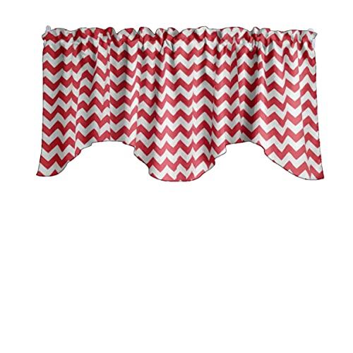Zen Creative Designs Chevron Zig-Zag Print Scalloped Wave Cotton Window Valance Home Décor Bedroom Nursery Kitchen Window (Red)