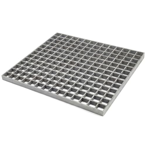 Cinnvoice 1 Pcs Fiberglass Molded Grating, Non-Slip Frp Bar Grate Panel 1.5" Square Open Mesh Industrial Grating for Floor, Platform, Deck, Drain Trench, Car Wash (24 x 24 x 1.5 Inches,Grey)