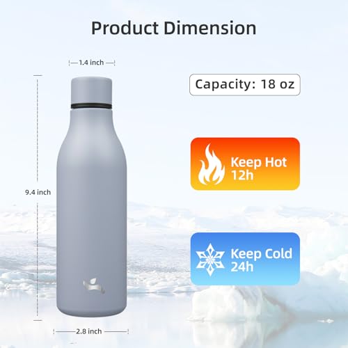 Image of Konokyo 18 oz Insulated Stainless Steel Metal Water Bottle with Strap | BPA-free, leak-proof, dishwasher-safe reusable bottle with strap for gym, school, hiking, outdoor travel & hydration