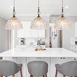 ZUIMEITIANS Glass Pendant Light Set of 3 Bronze Small Pendant Light with Clear K9 Crystal Ball Hanging Lights 7.68 in for Kitchen Island Hallway Entryway Bedroom lampara colgante para isla de cocina