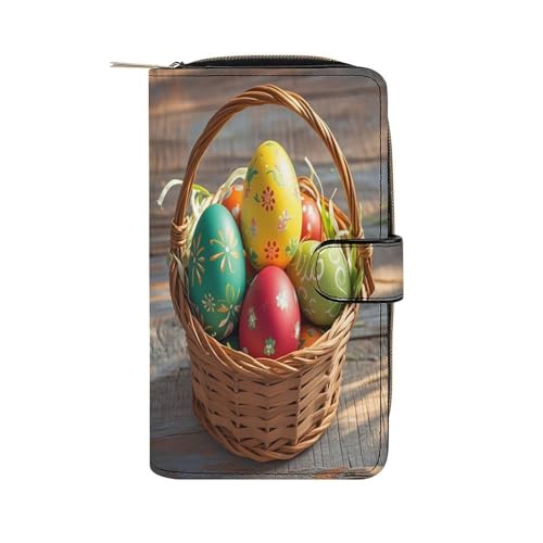 LZQPOEAS Basket And Easter Eggs Wallet Fashion Credit Card Holder Large Capacity Money Clip Slim Leather Wallet for Men Women