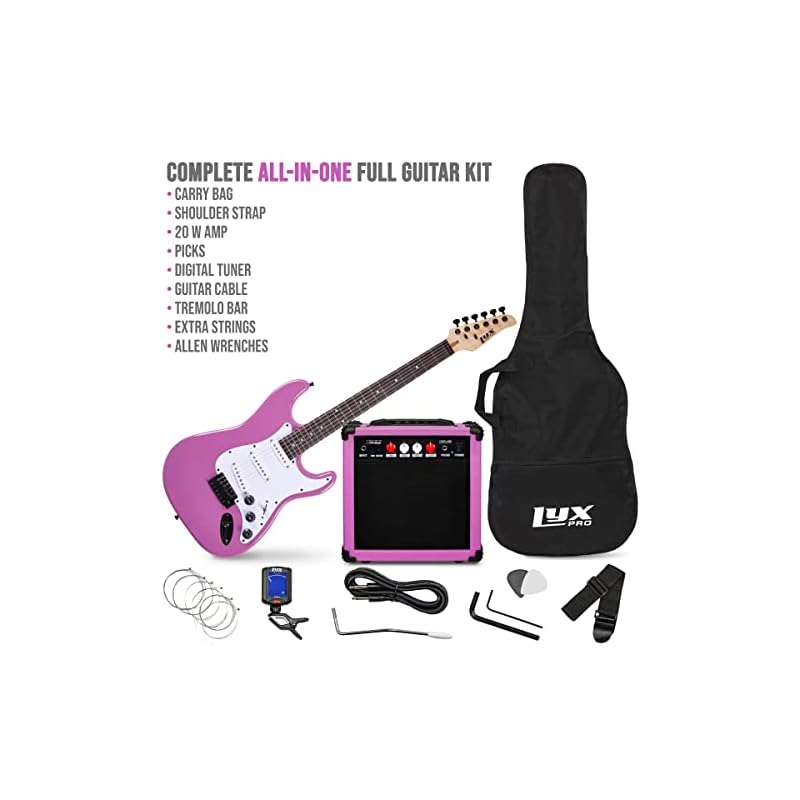 LyxPro 39 inch Electric Guitar Kit Bundle with 20w Amplifier, All