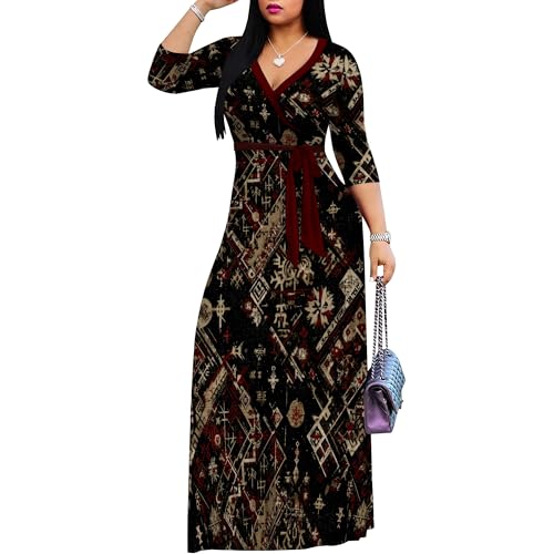 Image of Women Plus Size 3 /4 Sleeve V Neck Maxi Dress with Pockets | Soft fabric relaxed fit three quarter sleeve v neck with pockets for party and daily wear