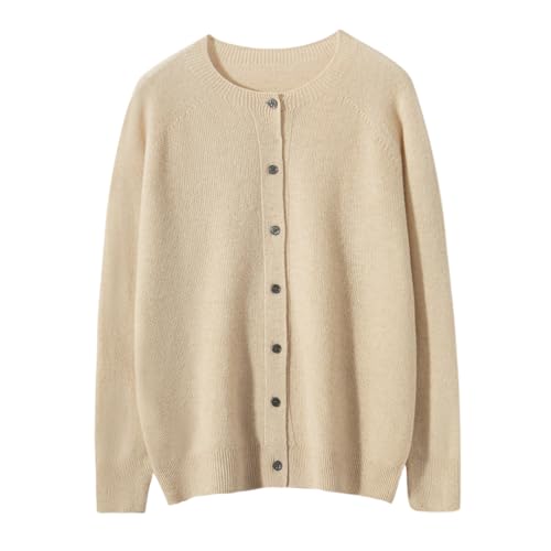Image of Women's 100% Merino Wool Crew Neck Cardigan Lightweight Sweaters | Long Sleeve, Open Front, Button Down, Soft Knitted Coat, Casual, Breathable Tops, Business Outerwear, Cashmere Alternative