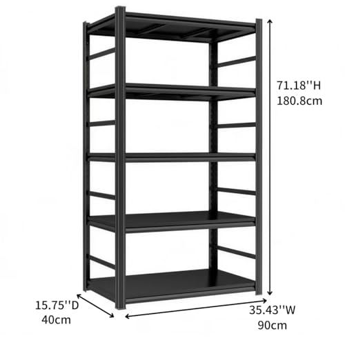 Image of 5 Tier Bookshelf, Large Industrial Metal Shelving, Heavy Duty Storage Shelves For Books And Display. Adjustable Open Standing Book Shelf For Living Room, Bedroom, Office (35.4 inchWx15.7 inchDx71.2 inchH)