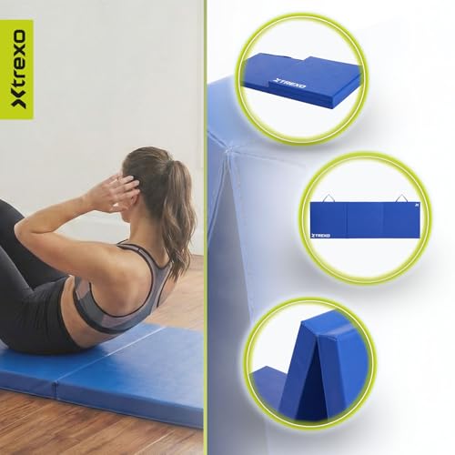 TREXO Faltbare Turnmatte 180x60x5 cm – Gymnastikmatte aus Kunstleder mit 3 Segmenten – 5 cm dicke Polsterung – für Fitness, Schule & Home Training (Blau)