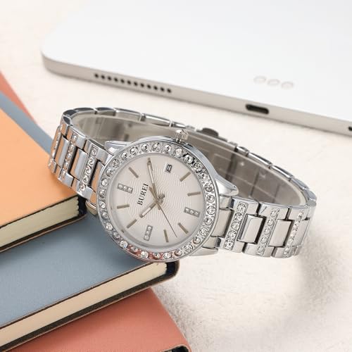 BUREI Luxury Women's Diamond Watch, Analog Stainless Steel Quartz Waterproof Women's Watch3