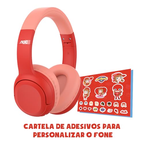 AOC - Headphone Bluetooth Luccas Neto - Gi Neto Aventureira Vermelha GI001RD/00 com adesivos para pe