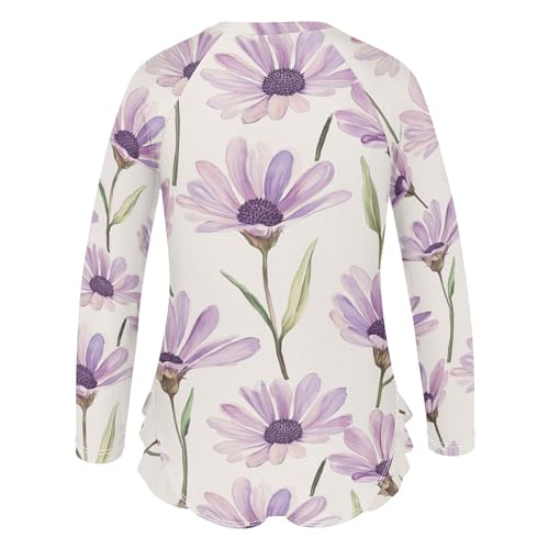 Sweet Osteospermum Neutral Girls 1 Piecing Long Sleeve Swimsuit Rash Guard for Girls Kids Bathing Suit 5-6T3