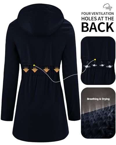 iCreek Women's Rain Jacket Long Raincoat Hooded Waterproof Windproof Plaid Lined Trench Coat Lightweight Packable for Outdoor2