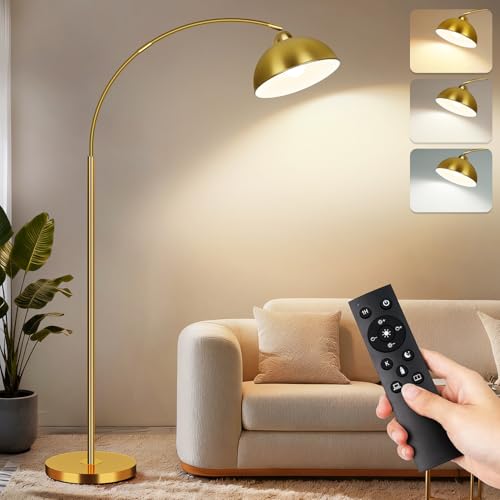 Image of LANICHO Arc Floor Lamps for Living Room, 72" Modern Tall Lamp with Remote Control and Stepless Dimmable 9W LED Bulb, Over Couch Arched Reading Lamp for Bedroom, Office(Gold)