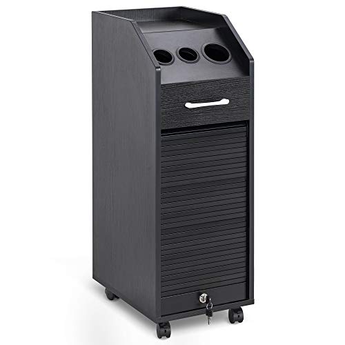 BarberPub Beauty Salon Trolley Tool Storage Cart Hair Dryer Holders Stylist SPA Equipment with Lockable Rolling Wheels, Drawers 2023 (Black)