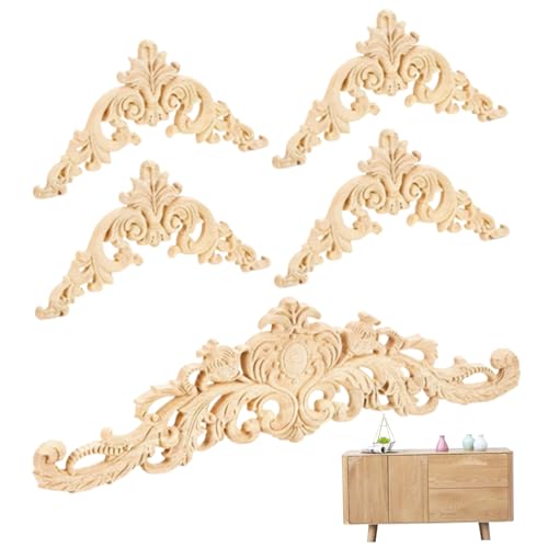 Appliques décoratives en bois sculpté pour meubles et armoires (5 pièces)