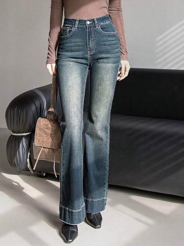 Image of GRECIILOOKS Women High Rise High Waist Jeans Wide Leg Straight Fit Denim | Baggy Cargo Style Casual Pants Daily College Wear