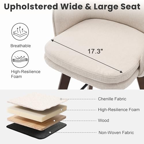 Butacos de altura para barra Rowill, giratorios 360° con respaldo curvo y reposabrazos, patas de madera maciza, tapizados en tela chenilla, estilo moderno para isla de cocina (Beige, asiento de 26", juego de 2) miniatura 5