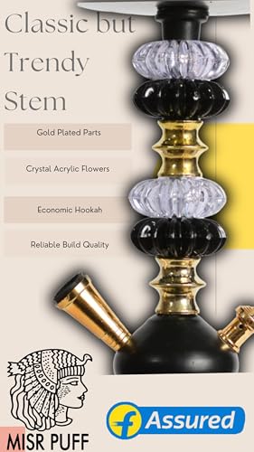 Image of Russian Hookah, 40.6 cm Height, Black Glass with Crystal and Gold Accents