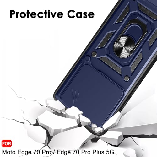 Image of TheGiftKart Tough Armor Bumper Back Cover Case for Motorola Moto Edge 70 Pro /Edge 70 Pro Plus 5G | Kickstand & Ring Holder | 360 Protection Back Cover Case (PC & TPU, Rotating Camera Cover, Blue)