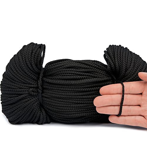 100 m de cordel, 3 mm de ancho, poliéster, color negro Cover