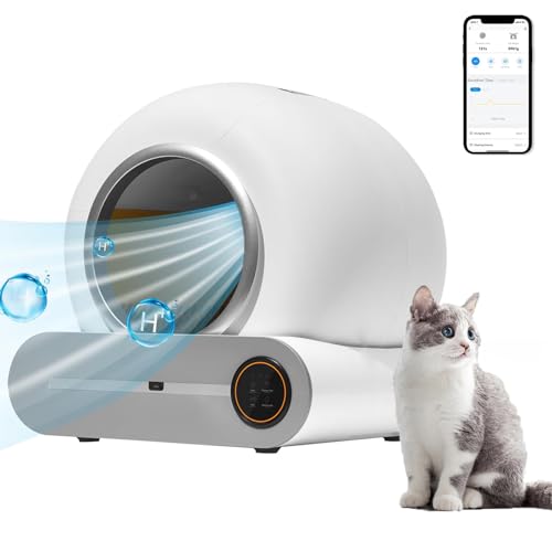 Self Cleaning Cat Litter Box, with 65L Extra Large Capacity Cleaning Smart Litter Robot, APP Control, Odor Removal, Safety Protection, Low Noise Litter Box for Multiple Cats