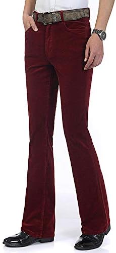 HAORUN Men Corduroy Bell Bottom Flares Pants Slim Fit 60s 70s Vintage Bootcut Trousers Wine Red