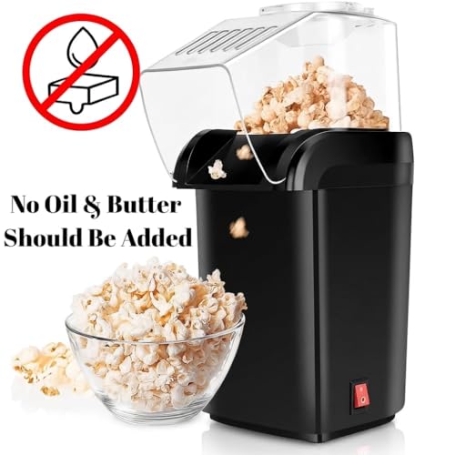 Image of Playpulse (𝟏𝟎 𝐘𝐄𝐀𝐑 𝐖𝐀𝐑𝐑𝐀𝐍𝐓𝐘) 1200W Instant Electric Hot Air Popcorn Popper Oil-Free Healthy Snack Maker for Home, Kids & Adults, Quick Heating for Movie Nights At Home & Parties-BLACK