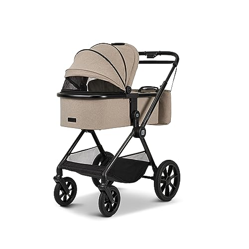 MOON 2 in 1 Kombi-Kinderwagen CLICC, Mud/Melange, mit Wanne und Sportwagen Sitz, bis 22 kg, faltbar mit Sportsitz, inkl. Wickeltasche, Fußsack, Regenschutz und Adapter, Kollektion 2024