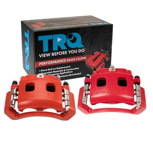 Image of TRQ Performance Front Brake Caliper Set Painted Red Brackets