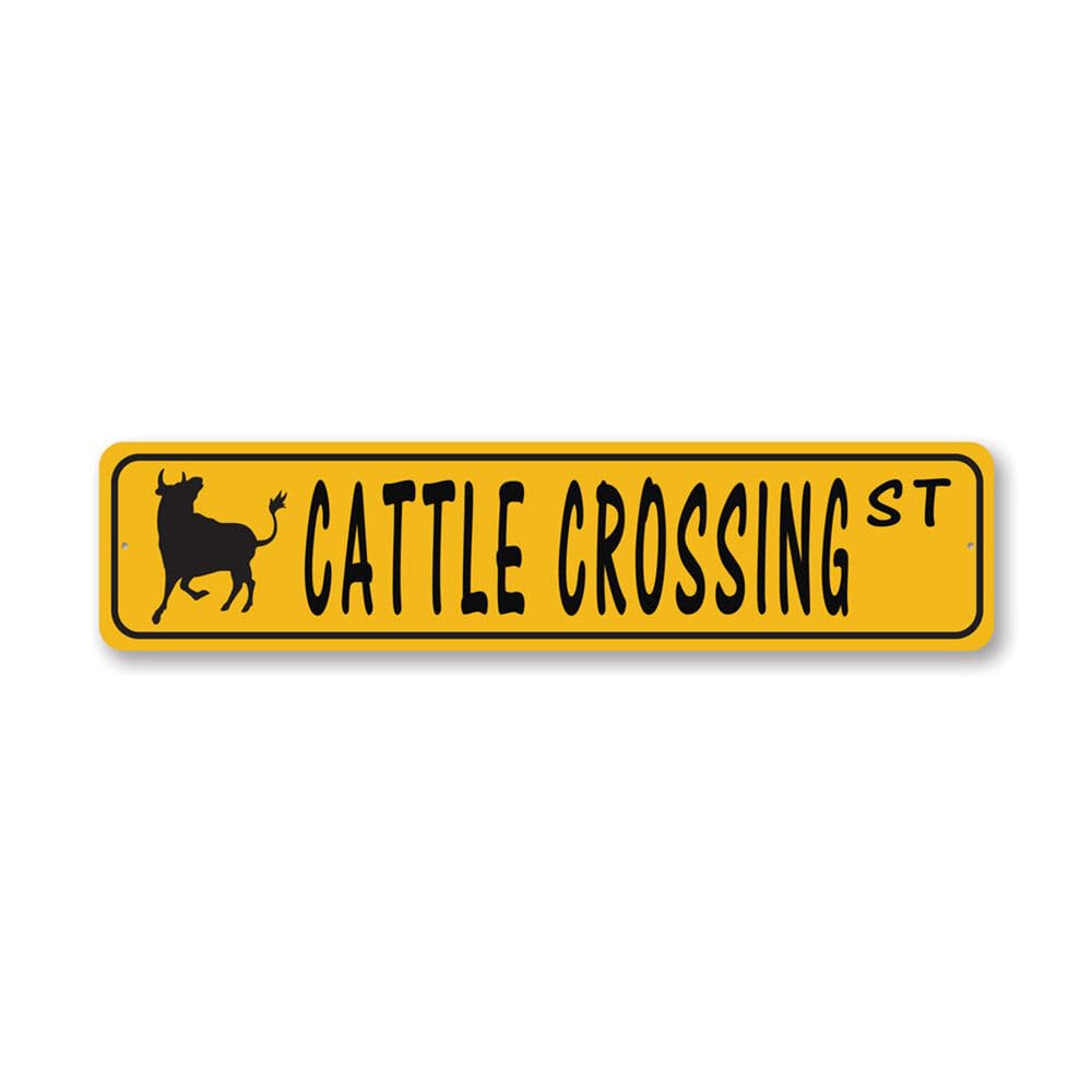 Cattle Crossing Street Metal Sign 4x16 Inch