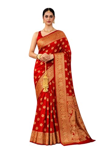Image of Women's Soft Silk Style Jacquard Saree with Rich Zari Woven Border & Pallu | 5.6 Mtr Saree with 0.8 Mtr Unstitched Blouse