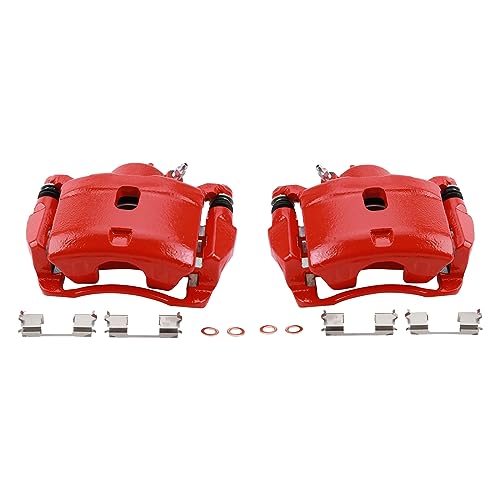 Image of TRQ Front Brake Caliper Set Painted Red Brackets Compatible with 2014-2015 Acura ILX 2003-2017 2013-2021 Honda Accord Civic