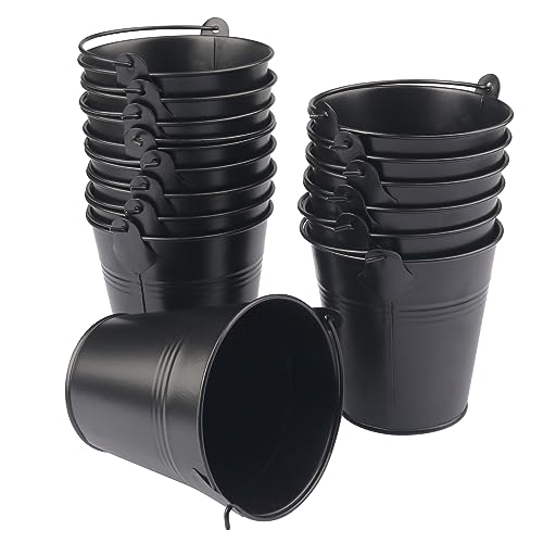 15 Pack 4 Inch Black Iron Pail, Metal Buckets with Handle, Easter Bucket,Pencil Holder and Flower Pots, Used to Carry, Store, or Even Plant, by GENHAKON.
