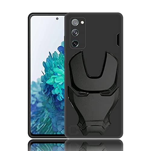 Image of COVERLY Official 3D Touch Feel Trending Real Hero Avengers Logo Mask Soft Rugged Grip TPU Silicone Iron Man Super Power Cartoon Movie Silicone Matte Strong Back Cover for Samsung Galaxy S20 FE -Black