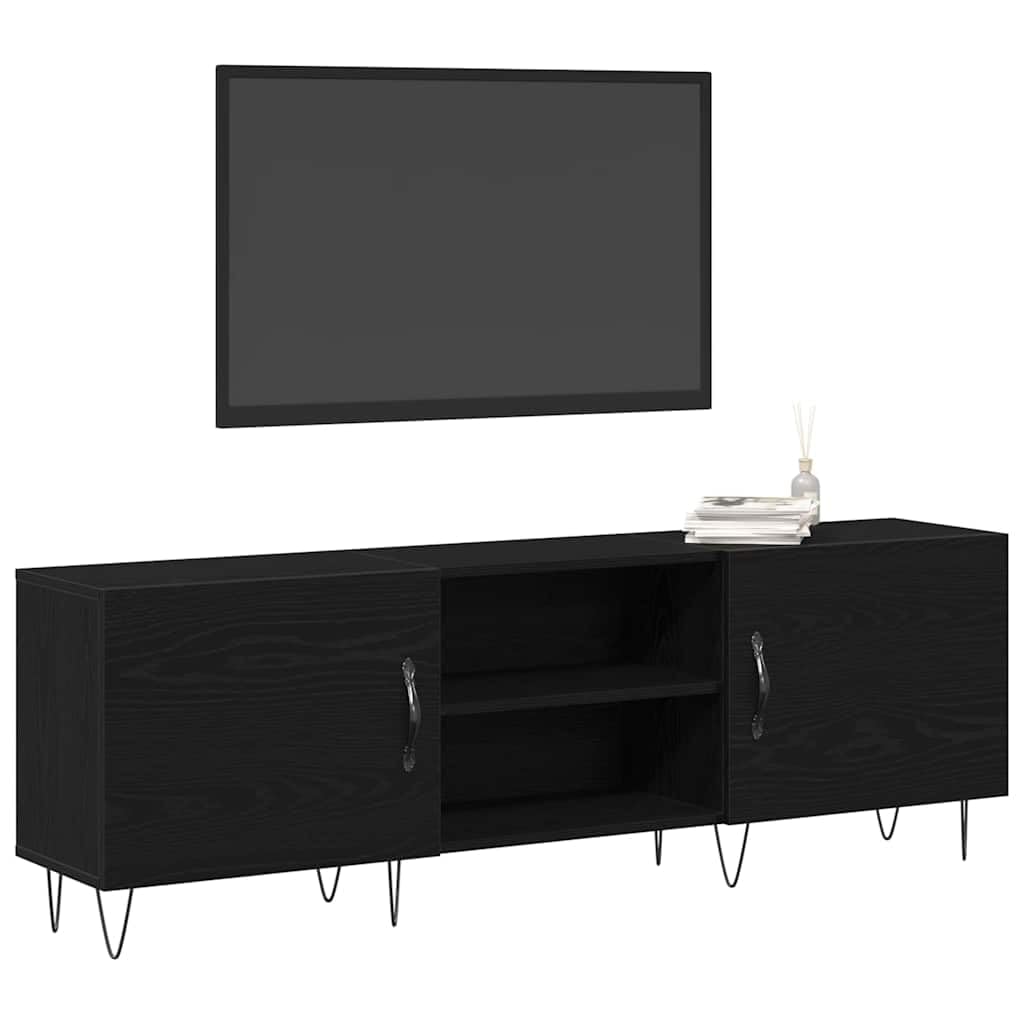 Mueble de TV con soporte de pared y espacio de almacenamiento, puerta de salón con patas de hierro de madera de roble negro