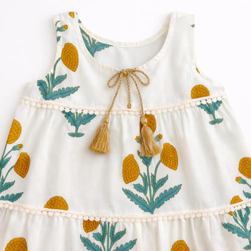 Image of The Magic Wand Kids Girls Casual Dresses, Knee Length Singlet Strap Fit & Flared Cotton Once Piece Stylish Frocks fo rBeach Summer Season Vacation