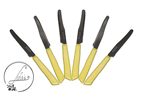 6 kitchen Knifes (Knives) - Italian Stainless Steel Vegetable/Steak/Table Knife Cutlery (Yellow)