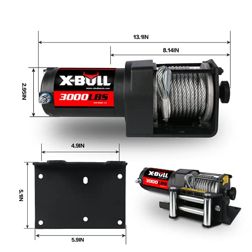 XPV 3000 lb 12V DC Electric Winch Waterproof Winch for UTV ATV Boat with Both Wireless Handheld Remote and Corded Control Recovery Winch Steel Cable - Thumbnail 2