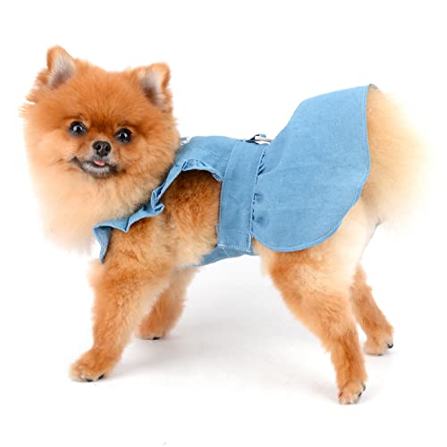 PAIDEFUL Dog Dress for Small Dogs Cats Female Girls Bib Denim Harness Straps Pleated Pinafore Dress Pet Clothes Puppy Chihuahua Yorkie Clothing Mini Apparel Spring Summer Tutu Skirt Lightblue M - Image 2