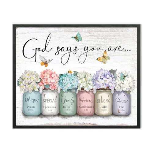Art mural inspirant God Says You Are avec cadre chrétien 61x76 cm et hortensia floral