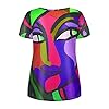 Blue Gym Tops for Women Loose Fit V Neck T Shirt Women T Shirt Printing Short Sleeve Blouse Size 20 Fancy Blouse Digital Abstract Figures Top Abstract Character Casual Yellow Size L #3