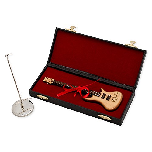 Broadway Gift 7 In. Natural Wood Bass Electric Guitar Instrument Miniature Replica With Case #TOP18