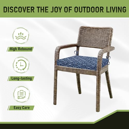 Image of Basic Beyond Outdoor Chair Cushions Set of 4, Square Corner Outdoor Cushions for Patio Furniture, Water Resistant Patio Chair Cushions with 2 Ties, 18.5x16x3, Blue Circles