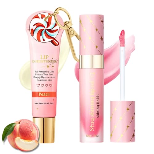Lippenbalsam & Lip Oil Lippenpflege Set 2 Stück-Lip Balm & Lipgloss Set mit Pfirsichduft für Weiche Glänzende Lippen-Intensive Feuchtigkeit bei Trockenheit-Ideal als Geschenk für Frauen & Mädchen