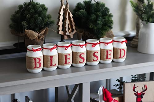 Captivating Christmas Table Centerpiece | Farmhouse-Inspired Red and White Painted Mason Jars | Perfect Holiday Gift for Moms - Image 3