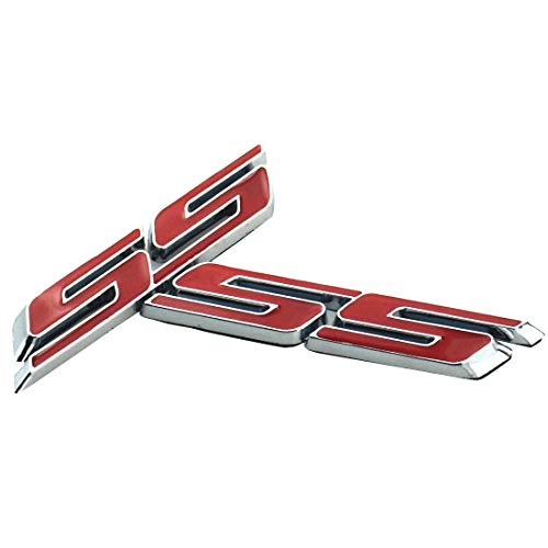 Image of Grill Side Fender Trunk Super Sport Emblem Badge Decal Letter 3D Logo Compatible with 2010 to 2025 Slant SS (Set of 2) (Chrome Red)
