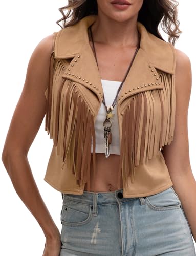 Chaleco con borlas estilo hippie años 70 ideal para festivales de música y moda campestre casual