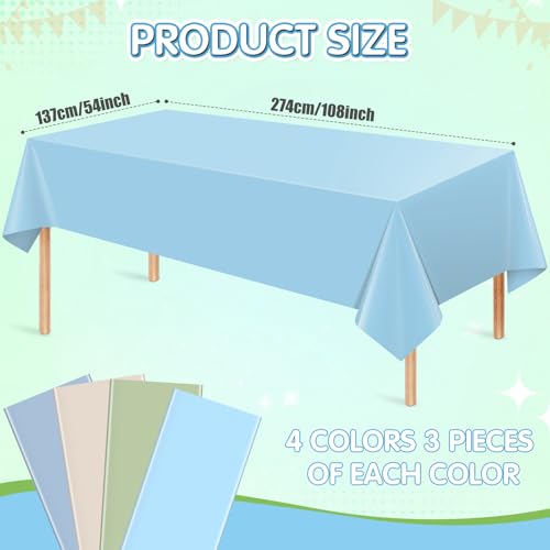 12 Pack Sage Green and Blue Baby Shower Plastic Tablecloth for Rectangle Tables, Baby Boy Gender Reveal Disposable Table Cover, It’s A Boy Table Cloth for Baby Shower Gender Reveal Party Decor by Hauwellter - Used condition - Image 2