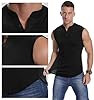 KUYIGO Men's Fashion Slim Sleeveless Henley Shirt Muscle Tank Top XL Black #3
