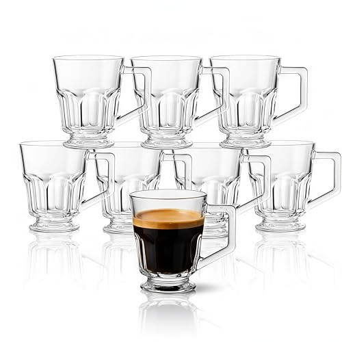 Image of Glass Tea Cups Set of 6, 140ML, Glass Cups for Tea, Coffee, Milk, Juice, Espresso, Iced Teas, Matcha, Hot & Cold Drinks Safe, Perfect for Home, Office, Hotel, Meeting, Occasions