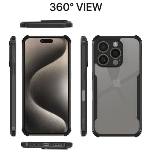 Image of Outlouders Back Cover for iPhone 16 Pro | Ultra Hybrid Transparent | Full Camera Protection | Raised Edge | Crystal Clear Bumper Case (Black)
